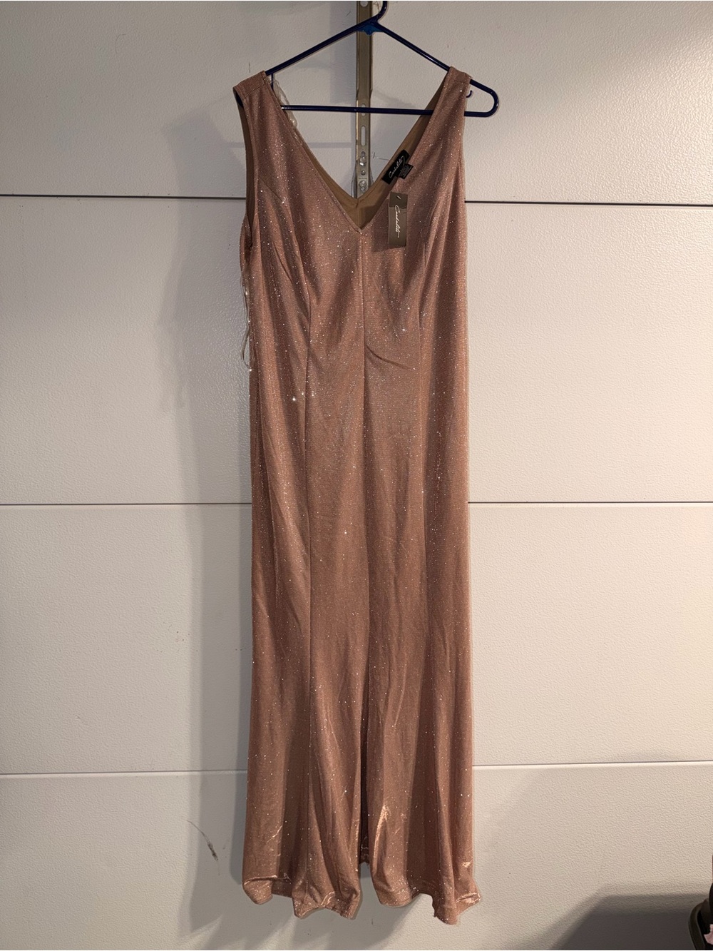 Sleek Shimmery Blush Maxi Dress with V-Neck